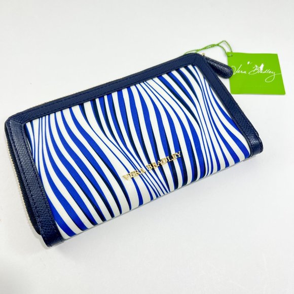 Vera Bradley Accordion Wallet Wavy Stripe, Blue Modern NWT - Picture 1 of 7